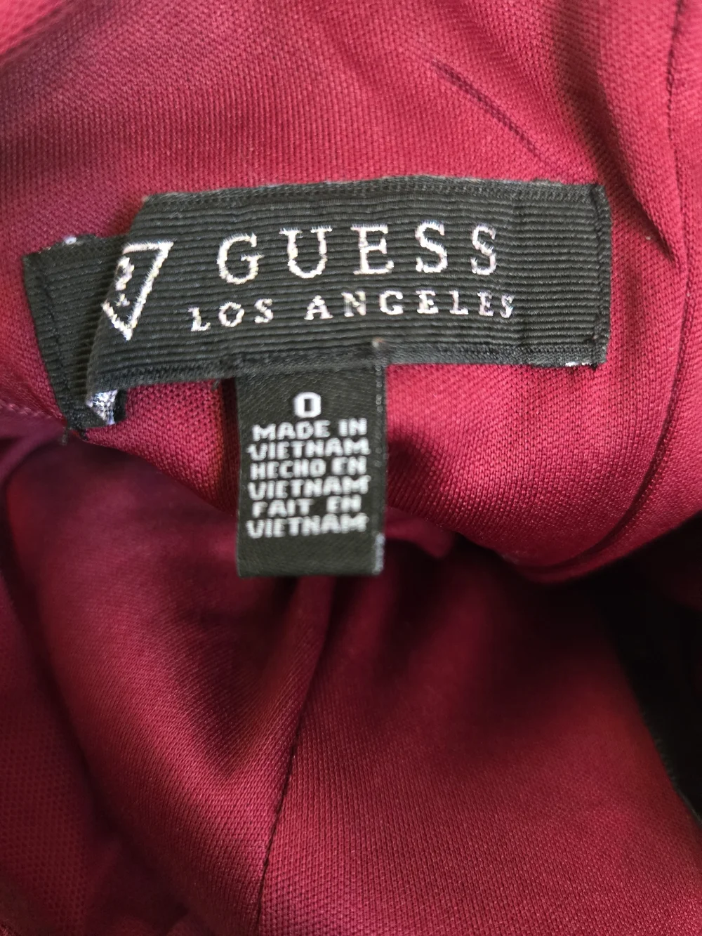 GUESS Burgundy Crinkled Flare Textured Mesh Dress Keyhole Back. Womens Size O